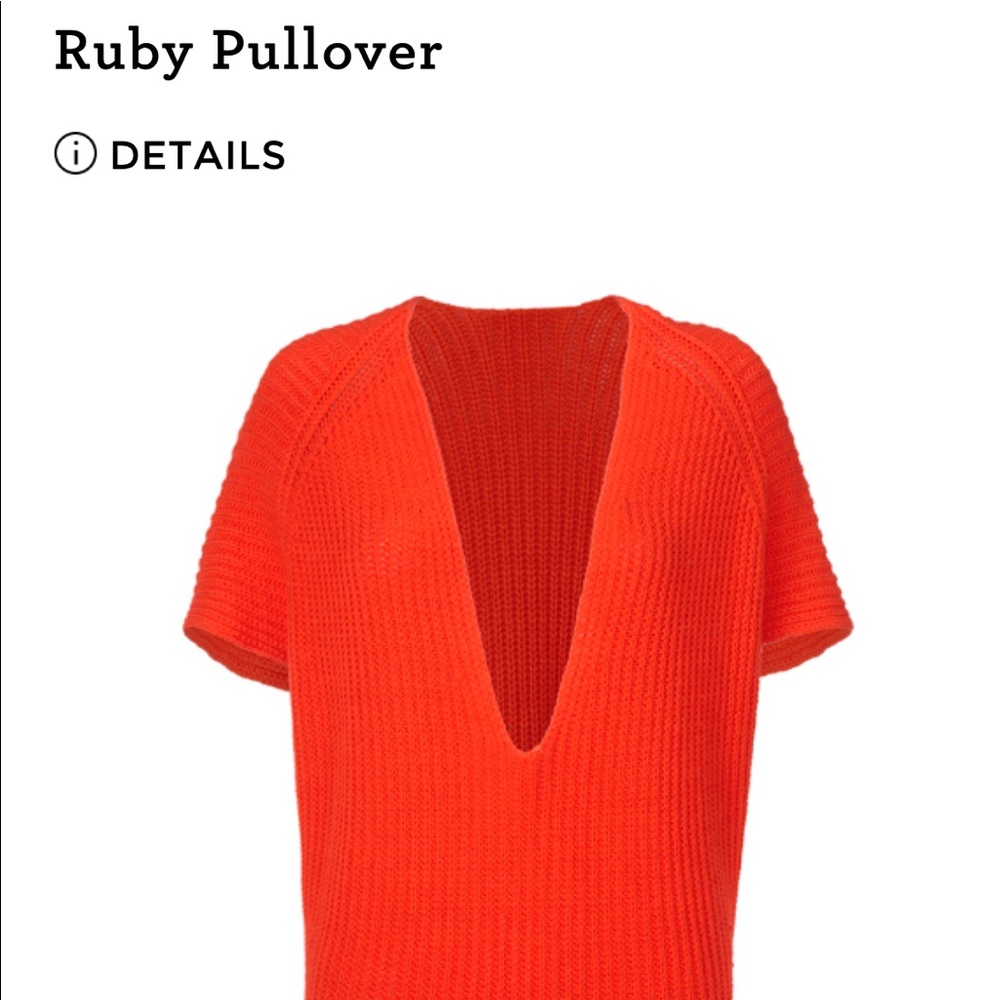 Cabi Red Orange Ruby Knit Slouchy Oversized V Neck Short Sleeve Sweater Top